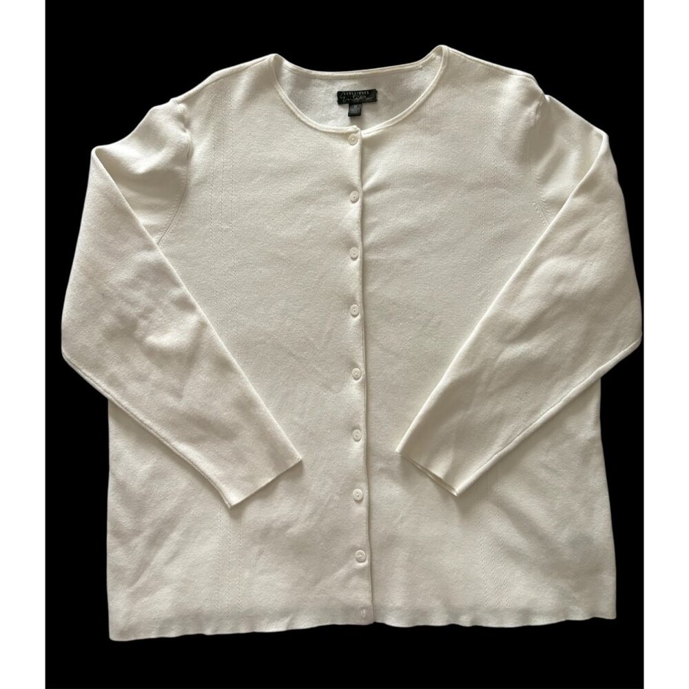 Classiques Entier Womens White Button-Up Cardigan Sweater 1X Coastal Grandma